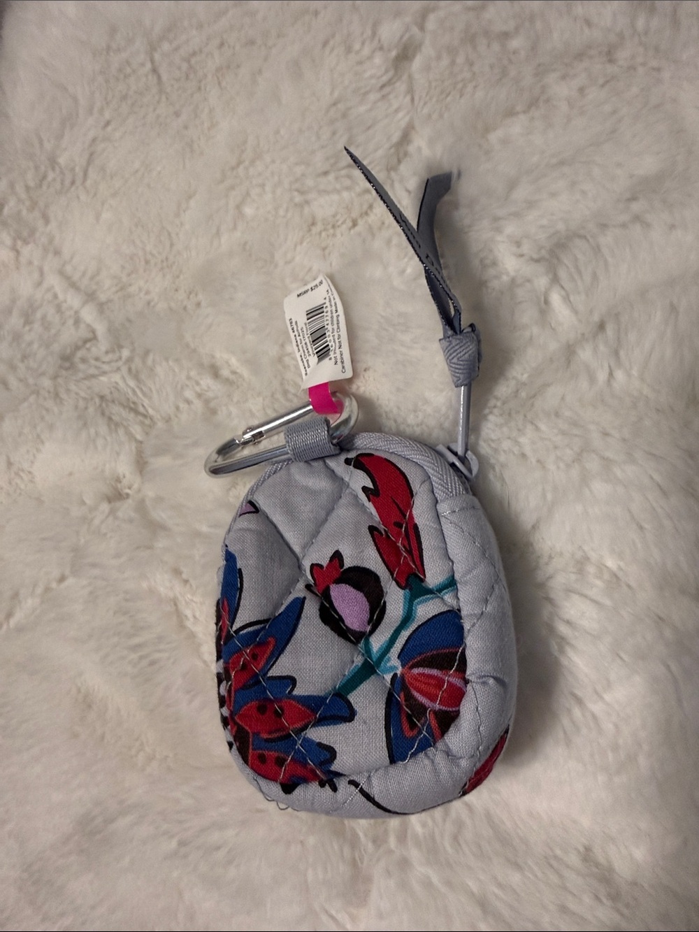 Vera Bradley Quilted Key Pouch — Light Gray with Red, Blue & Purple Floral